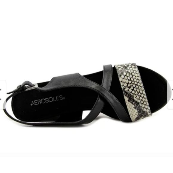 Aerosoles Plushed Together Open Toe Synthetic Black Snake Wedge Shoes Sz.8.5 - Picture 3 of 10